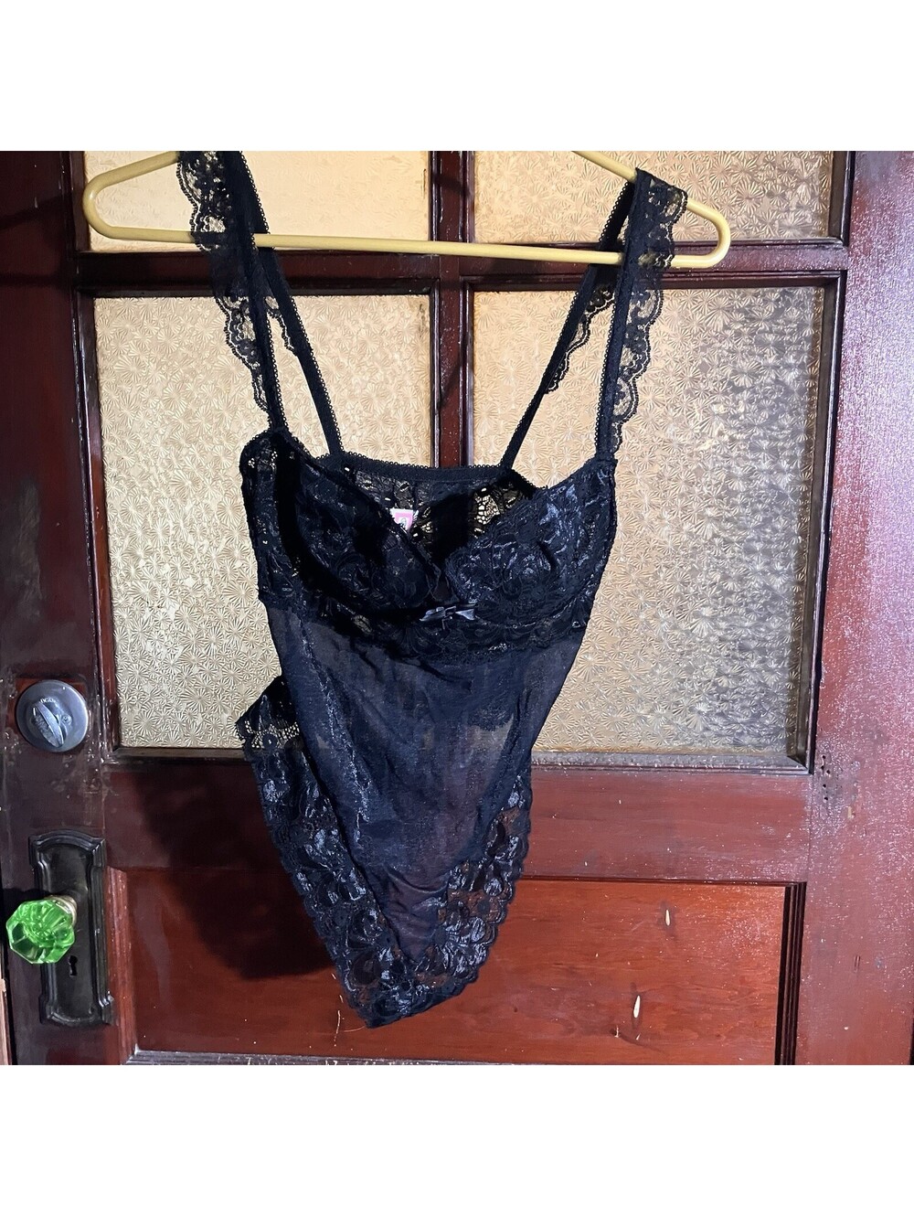 Vintage E. Bole Black Satin Lace High Cut Teddy Size Large Sexy Whimsigoth Hot